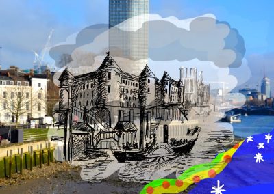 Digital image of buildings on the Thames river made for the Tate à Tate project for MSL Projects